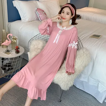 2020 Toamna Dulce Printesa Bumbac Maneca Lunga camasi de Noapte pentru Femei Dantelă Sleepwear Rochie de Noapte Cămașă de noapte Acasă Rochie de Noapte