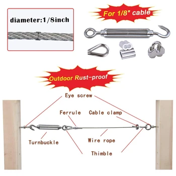4 Pack 1/8 Inch Cablu Balustrada Kit Inclus Oțel Inoxidabil Ochi Cârlig De Cuplare Tensiune Cabluri Cable Clamp Degetar