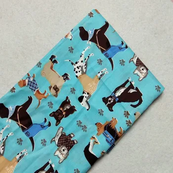 Adorabil Albastru Vii Câine Lumea Imprimat Bumbac Fabric Animal Mozaic de pe țesături Textile îmbrăcăminte rochie quilting decor acasă