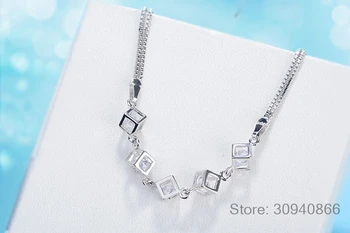 Argint 925 Lant Dublu Cube Box Bratari & Brățări pulseira Noua Bratara Fashion Pentru Femei sterling-silver-bijuterii