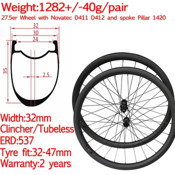Asimetrice latime 32mm 650B 27.5 carbon mtb roti de pietriș disc mountain bike roata tubeless XD 12*100 12*142 15*110 12*148