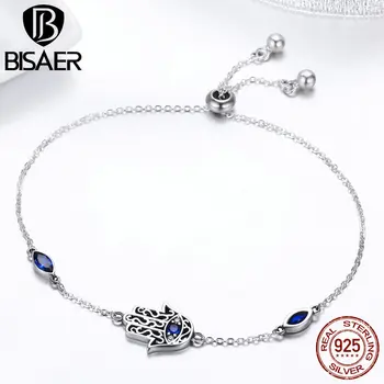 BISAER Reale Original Argint 925 CZ Albastru de Palmier Forma Complicate Bratara Pentru Femei Bijuterii Cadou HSB076