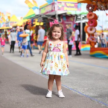 Copilul Copilul fetițe Rochie de Vara de Îmbrăcăminte Centura inghetata Model de Imprimare Genunchi Lungime O-Linie Una Bucata Costum de 1-5 ANI