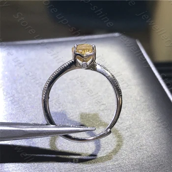 De vânzare la cald stil naturale citrin inel argint 925 pentru femei inel de logodna inel strălucitor atmosfera stil