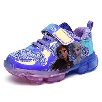 Disney fete pantofi de sport de primavara-vara noi high-top pentru copii pantofi casual lumina LED-uri de cauciuc piele artificiala elsa pantofi