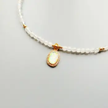 LiiJi Unic, Autentic Piatra Margele de Laborator-a creat Opal Farmec Goldfilled Lanț Link-ul de Iesire Handmade Colier 38+3 cm