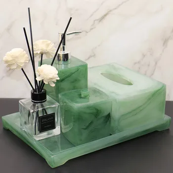 Lux Verde Accesorii Baie Set Hârtie Igienică Cutie Dezinfectant Flacon Dozator De Săpun De Toaletă Decorare Tava De Stocare A