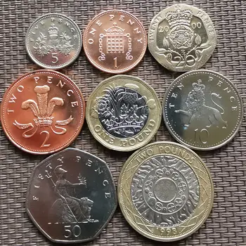 Set complet 8 Buc marea BRITANIE 1-2-5-10-20-50pence-1-2pound de Monede Regina Edition originali Monede Reale de Colectare Monede Unc