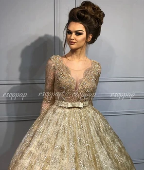 Sexy Sclipici Minge Rochie Cu Maneci Lungi Femei Partid Formale Rochii Liban Design De Aur Sequin Dubai Doamnelor Rochii De Seara 2020