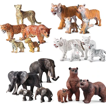 Simulare de Animale Leu Elefant Alb Tigri, Leoparzi, Pantere Figurine cu Pui de Animale Safari Model Cifre Educație Jucarii