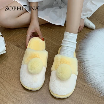 SOPHITINA Moda Femei Flip Flop Casual de Iarnă Ține de Cald Scurt de Pluș Interioară Plat Cu Pantofi Plat MO732