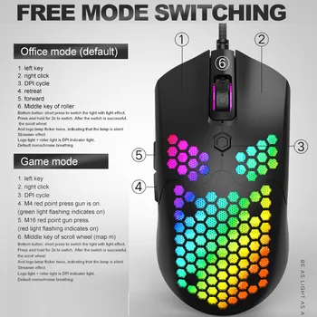 Ușor Mouse-ul cu Fir Hollow-out Jocuri Mouce Soareci 16000DPI Reglabil 7 Cheie PAW3325 Senzor de Gaming Profesionist / Design Mouse-ul