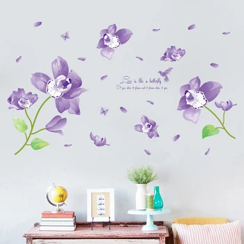 Violet Vis Phalaenopsis Flori Autocolante de Perete Decor Acasă DIY Detașabile din PVC din artă Murală Decalcomanii pentru Camera de zi de Decorare