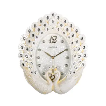În stil European, Camera de zi Ceas de Perete Nordic Păun ceasuri de Perete Mut Ceas Mare Acasă Dormitor Creativ Decorativ Ceas de Perete